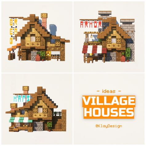 VILLAGE HOUSES 🏘️ There you go villagers! Here’s three ideas of village houses & shops I made some time ago! What’s your favorite? 💬🤔 I wanted to use these so bad for the village revamp, but they turned out too big 🥲. ——————————————— ⁃ 🪴 Follow @klaydesign_mc for more minecraft inspirations! ⁃ 🙌 Complementary Shaders ⁃ 🍳 Repost with credits only! ——————————————— Tags: #minecraft #minecrafthouse #minecraftbuildings #minecraftbuilds #minecraftideas #minecraftdesigns #minecraftinspiration #minec... Minecraft Ewok Village, House Shapes Minecraft, Village Decorations Minecraft, Minecraft Houses Village Ideas, Cute Village Minecraft, 2 Person Minecraft House, Minecraft Village Remodel, Cute Minecraft Village, Minecraft Fletcher House