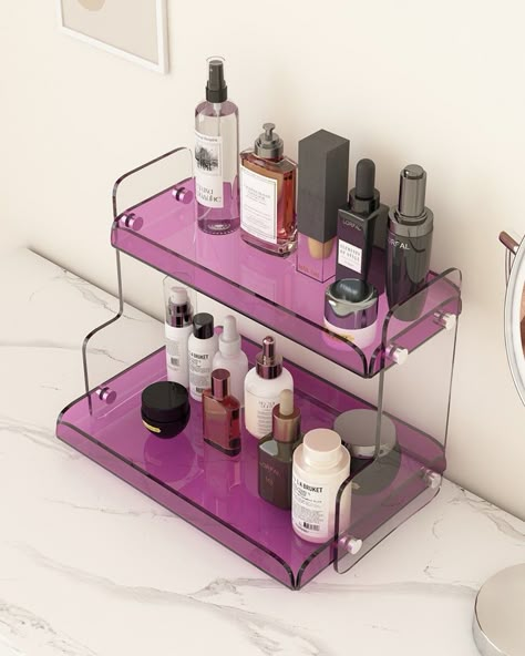 Vaporwave Room, Apricot Orange, Acrylic Furniture, Make Up Organiser, Cosmetic Bottles, Rich Purple, Dream House Decor, Shop Decoration, Plexus Products