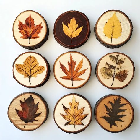 Wood Slice Ornament Ideas, Aspen Leaves, Pyrography Designs, Wood Burn Designs, Monogram Painting, Aspen Leaf, Wooden Christmas Decorations, Light Colored Wood, Leaf Ornament