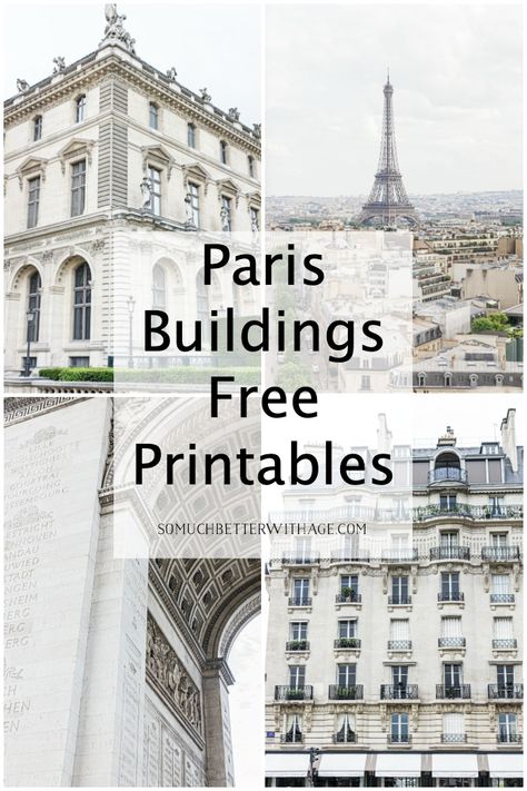 Download these Paris buildings wall art for free just in time for spring! | So Much Better with Age | A few months ago I shared these Paris buildings but covered with snow flakes. I took the photos the last time I was in Paris and you loved them so much! I had many requests to do them for spring to create a lovely wall gallery above the fireplace. #paris #wallart Paris Printables Free Prints, Free Paris Printables, French Country Decorating Ideas, Eclectic Diy, Paris Printables, Paris Buildings, French Style Chairs, Crate Crafts, French Country Farmhouse Decor