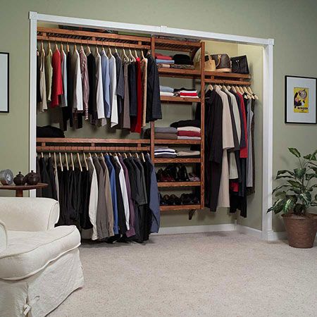 good idea for smaller bedroom...no doors...have to extend closet Open Closet Storage, Modern Closet Designs, Closet Organization Designs, Small Closet Design, Wood Closet Organizers, Wood Closet Systems, Closet Planning, Organized Closet, Reach In Closet