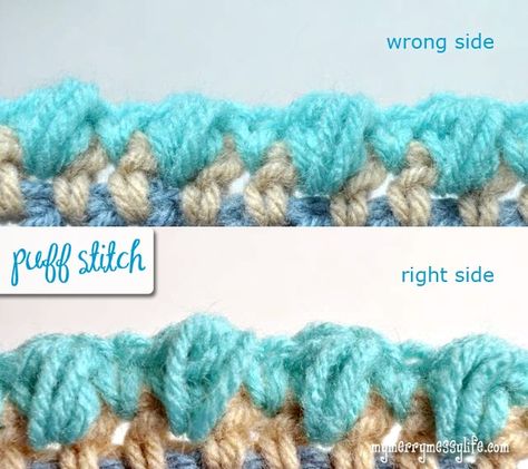 Puff Stitch Tutorial, Puff Stitch Crochet, Crochet Blanket Edging, Messy Life, Crochet Edges, Purl Bee, Crochet Border, Bikinis Crochet, Crochet Edgings