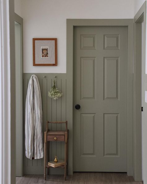 Stevie Cyr | Our two year old yells “HAPPY” when he’s feeling particularly happy and I think that’s just really special. 🌞 Our green landing has also… | Instagram Green Landing, Wall Color Combination, Weathered Furniture, Paint Color Inspiration, Farm House Colors, Cottage House, Bedroom Green, Mud Room, Antique Pewter