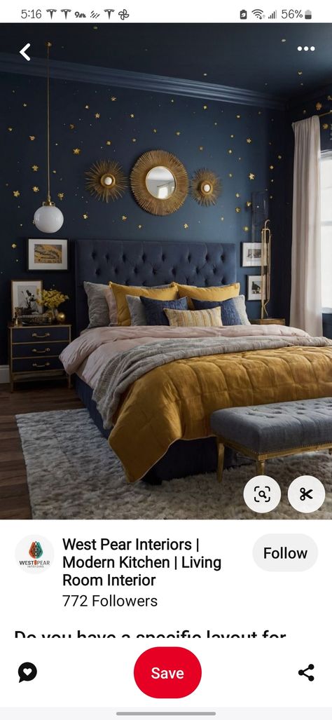 Navy Blue Girls Bedroom, Navy And Gold Bedroom, Girls Blue Bedroom, Navy Bedroom, Navy Bedrooms, Navy Blue Bedrooms, Gold Rooms, Yellow Moon