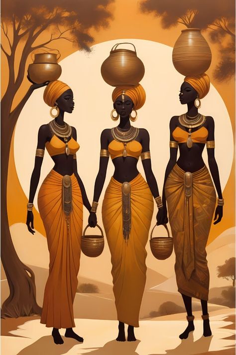 African Vintage Art, African Woman Photography, African Abstract Art, African Woman Art, Fantasy Mythology, Black Power Art, African Mythology, African Women Art, Black Woman Artwork