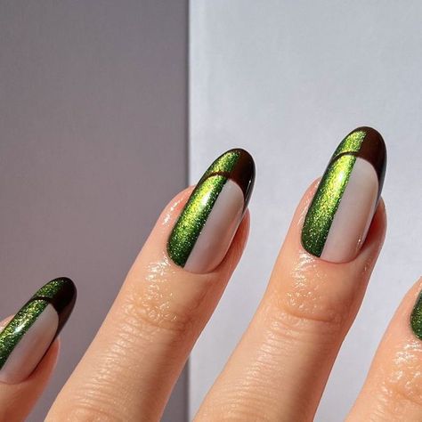 Lights Lacquer | Earth tones have never looked this chic! 💚

Polishes Used: Something Wicked + Brownie | Instagram Wicked Manicure, Wicked Movie Nails, Wicked Nail Designs, Wicked Inspired Nails, Wicked Nails Musical, Wicked Nails, Minimal Nails Art, Wicked Musical, Something Wicked