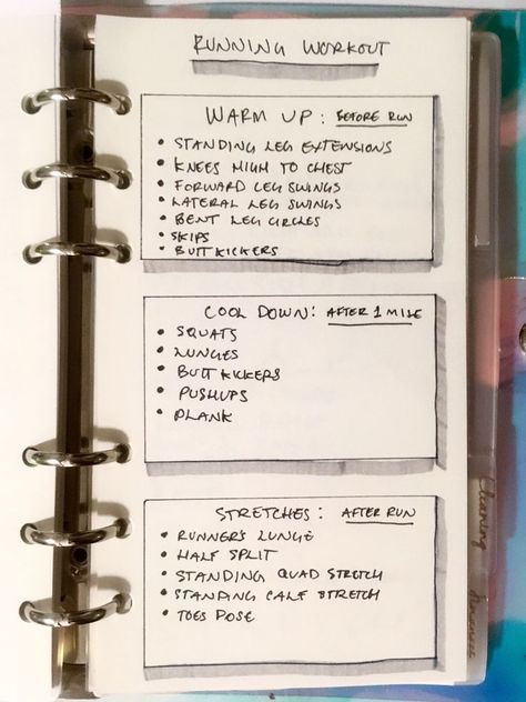 Running workout routine bullet journal layout Running Bullet Journal, Workout Bullet Journal, Routine Bullet Journal, Running Journal, Bullet Journal Minimalist, Dutch Doors, Leg Circles, Quad Stretch, Journaling Tips