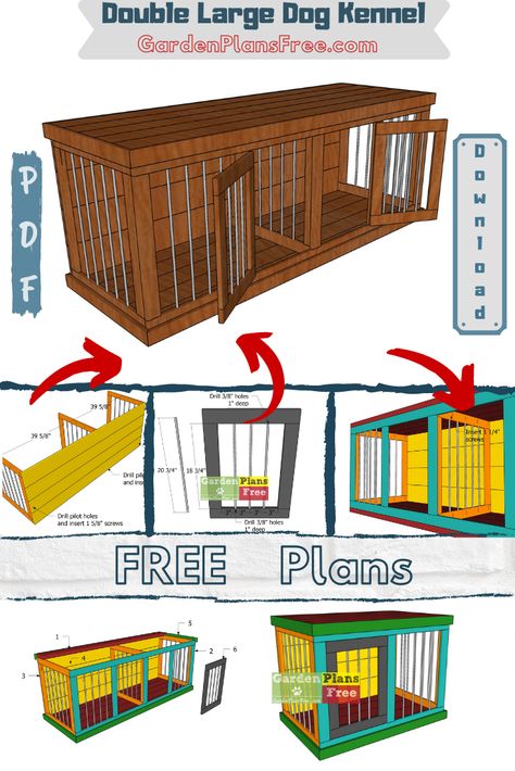 Diy Two Dog Kennel, Triple Dog Kennel Furniture Plans, Large Double Dog Kennel Furniture, Dog Kennel Building Plans, Dog Crate Entertainment Center Diy, Diy 2 Dog Kennel Indoor, Diy Indoor Dog Kennel Ideas, Dog Kennel From Pallets, Dog Kennel Coffee Bar