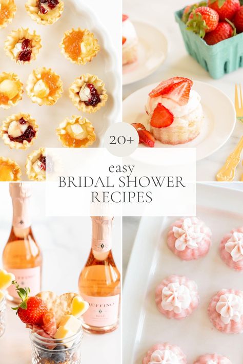 Menu For Bridal Shower Brunch, Dessert For Bridal Shower Sweets, Desserts For Bridal Shower Brunch, Bridal Shower Dips Appetizers, Bridal Shower Appetizers Finger Foods, Wedding Shower Recipes, Bridal Shower Dessert Ideas, Bridal Desserts, Wedding Shower Desserts