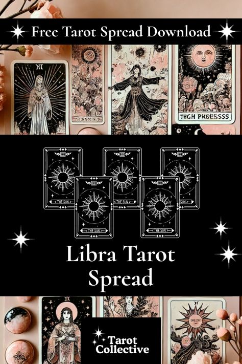 Unlock the mysteries of the cosmos with our FREE Libra Tarot Spread download! Visit tarot-collective.com to gain insight into balance, harmony, and relationships. Perfect for both beginners and seasoned tarot readers, this spread will help you navigate the energies of Libra season. Download now and bring clarity into your life! 🌟🔮 #LibraTarot #FreeTarotSpread #TarotCollective Tarot Spreads Career, 3 Card Tarot Spread, Love Tarot Spread, Temperance Tarot Card, Does He Love Me, One Card Tarot, Leo Tarot, Aries Tarot, Empress Tarot Card