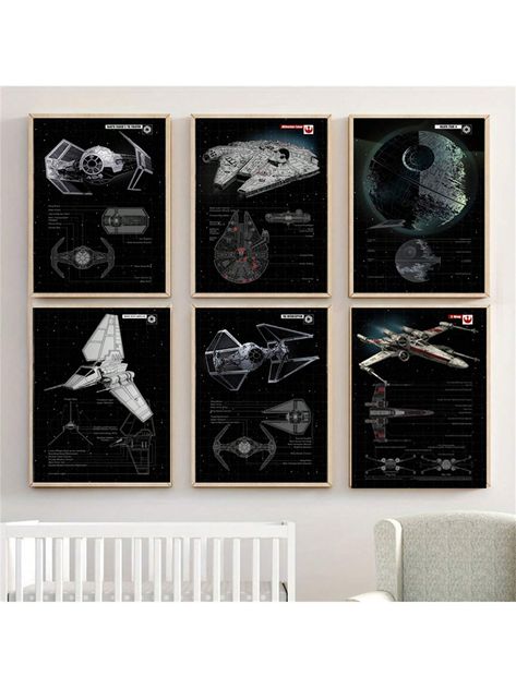 Star Wars Room Ideas, Star Wars Boys Bedroom, Spaceship Painting, Star Wars Boys Room, Star Wars Room Decor, Star Wars Bedroom, Star Wars Wall Art, Painting Cartoon, Boy Rooms