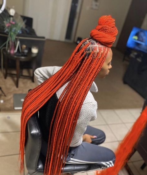 Burnt Orange Braids, Braid Colours, Orange Braids, Red Hair Ponytail, Birthday Braids, Billionaire Homes, Wigs Collection, Braiding Hairstyles, Braid Updo