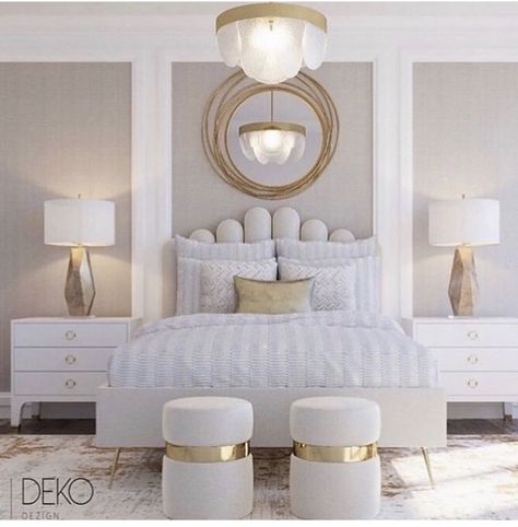 White And Gold Bedroom, White Gold Bedroom, Grey And Gold Bedroom, Diy Room Decor Ideas, Rose Gold Bedroom, Royal Bedroom, Gold Bedroom Decor, Cherry Cherry, Decorate Home