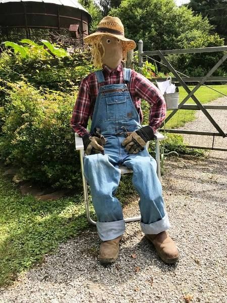 Checking in on Diana's summer garden | Flea Market Gardening | Flea Market Gardening Checking In, Garden People, Scarecrow Ideas, Fall Yard Decor, Make A Scarecrow, Scarecrows For Garden, Diy Scarecrow, Fall Wreath Ideas, Outside Fall Decor