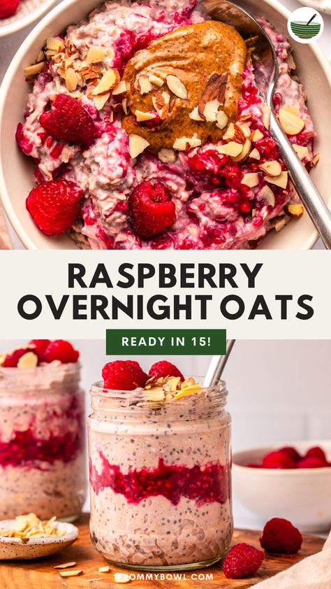 These easy Raspberry Overnight Oats layer creamy raspberry milk-soaked oats and chia seeds with raspberry jam. A delicious make-ahead breakfast that tastes like dessert! Vegan and Gluten-Free. Raspberry Jam Overnight Oats, Raspberry Cheesecake Overnight Oats, Kiwi Overnight Oats, Overnight Oats Raspberry, Raspberry Chia Seed Pudding, Overnight Oats With Chia Seeds, Raspberry Milk, Soaked Oats, Raspberry Overnight Oats