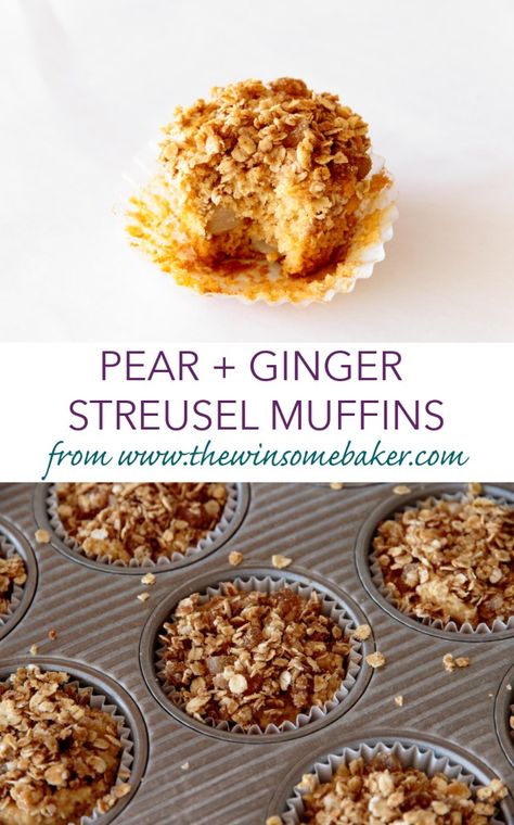 Ginger Muffins, Pear Muffins, Barley Recipe, Pear Ginger, Pear Dessert, Streusel Muffins, Spice Muffins, Muffin Streusel, Ginger Recipes