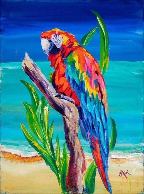 Parrot Painting Easy, Caribbean Animals, Parrot Art Painting, Parrot Acrylic Painting, Caribbean Paintings, Painting Parrot, Parrot Cartoon, Parrot Drawing, Parrot Painting