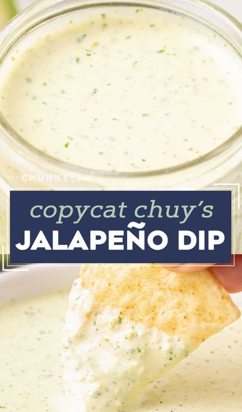 Copycat Chuy's Creamy Jalapeño Dip - The Chunky Chef Copy Cat Chuys Jalapeño, Jalapeño Dip Chuys, Chuey Jalepeno Dip, Chuy's Ranchero Sauce, Copy Cat Chuys Jalepeno Dip, Chugs Jalapeño Dip, Chewys Jalapeno Dip, Creamy Jalapeno Dip Chuys Easy, Copycat Chuy’s Creamy Jalapeno