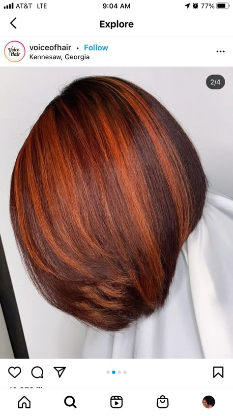 Copper Highlights Black Women, Bob With Bangs Red Hair, 350 Hair Color On Black Women, Fall Color Bobs Black Women, Copper Blonde Hair Black Women, Ginger Highlights Black Women, Copper Bob Black Women, Ginger Bob Black Women, Ginger Hair Dye Black Women