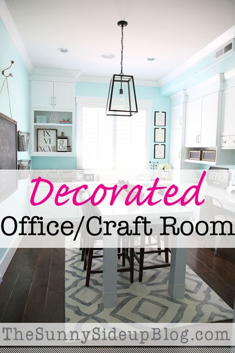 decorated-office-craft-room Convert Dining Room To Office, Home Office Craft Room Combo, I Got Tired Of Waiting, Dining Room To Office, Office Craft Room Combo, Craftroom Ideas, Interior Light Fixtures, Small Craft Rooms, Interior Design Help