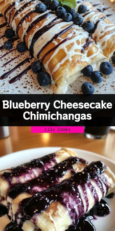 Blueberry Cheesecake Chimichangas: Crispy Sweet Indulgence in 26 Minutes! Indulge in these heavenly Blueberry Cheesecake Chimichangas filled with creamy cheesecake and fresh blueberry sauce. Perfectly crispy and ready in just 26 minutes, this easy dessert will satisfy your sweet cravings! Cheesecake Chimichangas, Blueberry Sauce, Cheesecake Filling, Sweet Cravings, Blueberry Cheesecake, Creamy Cheesecake, Easy Dessert, Easy Desserts, Cheesecake