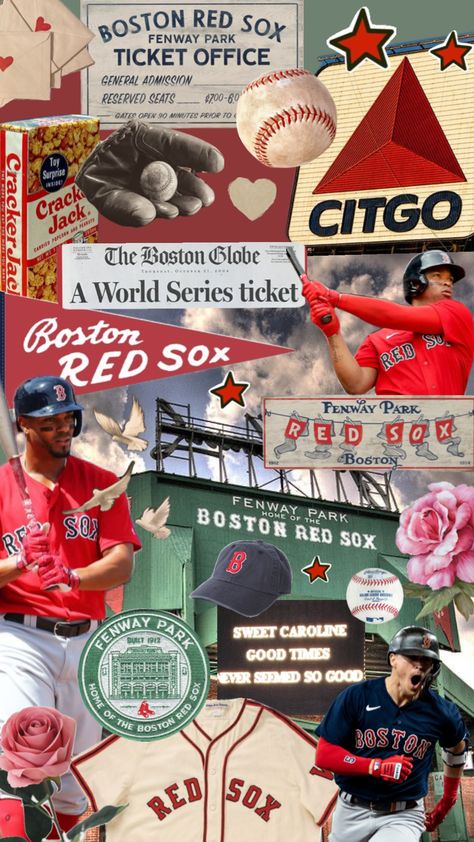 Boston Aesthetic Wallpaper, Red Sox Wallpaper Iphone, Boston Red Sox Tattoos, Red Sox Tattoo, Collage Examples, Boston Red Sox Wallpaper, Boston Wallpaper, Boston Life, Merch Photoshoot