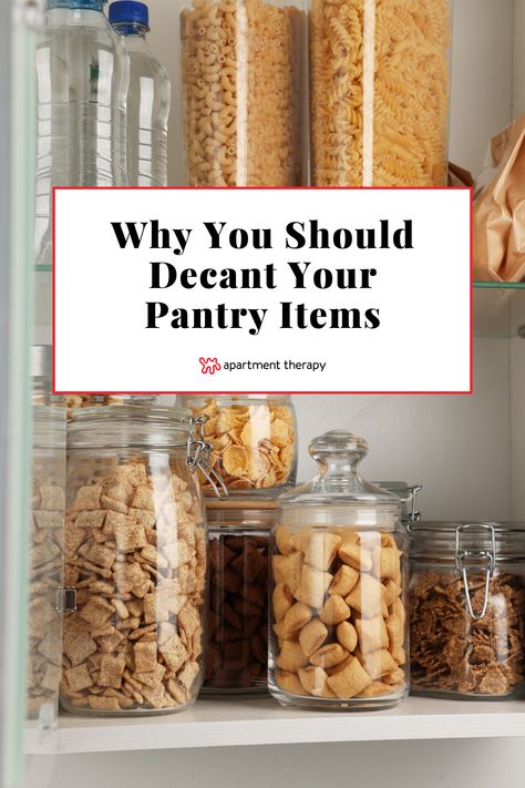 Decanting pantry items can get a bad rap, but this gross yet true reason might push you to do it. Glass Pantry Containers, Dry Pantry Storage, Pantry Dry Goods Storage, Pantry Jars Storage, Nut Storage Ideas, Glass Pantry Storage Containers, Glass Food Storage Organization, Best Pantry Storage Containers, Flour Container Ideas