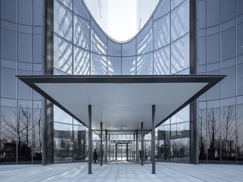 Gallery of Chaoyang Park Plaza - Office Public Area Interiors / Supercloud Studio + MADA s.p.a.m. - 17 Chaoyang Park Plaza, Office Canopy, Scda Architects, Classical Facade, Neo Classical Architecture, Retail Facade, Park Plaza, Glass Pavilion, Factory Architecture