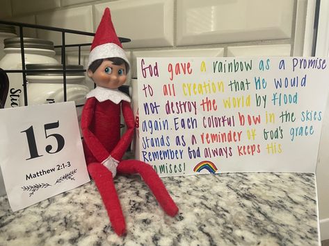 Bible Verse Elf On The Shelf, Christian Themed Elf On The Shelf, Weekend Elf On The Shelf, 12 Days Of Christmas Elf On The Shelf Ideas, Elf On The Shelf With Skittles, Elf Ideas With Skittles, Elf On The Shelf Church Ideas, Elf On The Shelf Rainbow, Christian Ideas For Elf On The Shelf