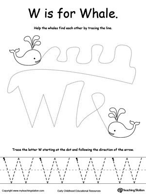 The Letter W is For Whale: Teach the alphabet while creating opportunities to develop your child's fine motor skills. In this activity your child will say the name of the pictuer, trace the lines and the letter W. W Preschool Activities, W Is For, W Activities For Preschool, W Is For Whale, Fine Motor Skills Worksheets, Motor Skills Worksheets, Letter W Crafts, Letter W Activities, Trace The Lines