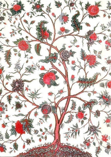 Palampore: or "Tree of Life" South East Indian design printed on ... Spitalfields London, Mark Sikes, Hawaii Pattern, Chinoiserie Art, Mughal Art Paintings, Textile Pattern Design, Textile Pattern, Textile Patterns, Indian Design