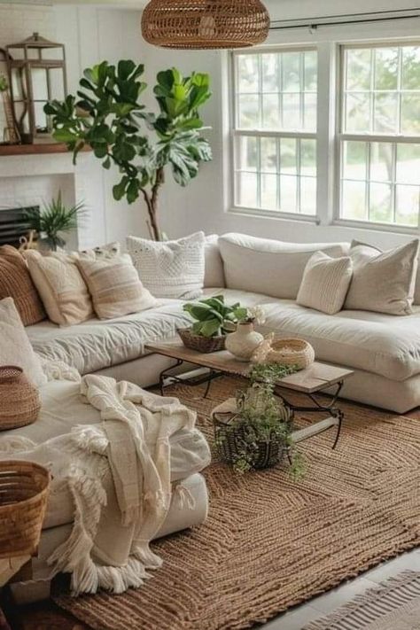 Feminine Living Room, Earthy Living Room, Boho Chique, Living Room Plants, Inspire Me Home Decor, Stylish Living Room, White Living Room, Boho Living, Decor Home Living Room