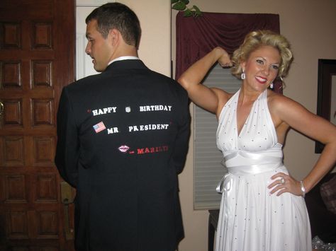 Marilyn and JFK costume Marylin Monroe And Jfk Costume, Jfk And Marilyn Monroe Costume, Marilyn Monroe And Jfk Costume, Jfk Costume, Marilyn Monroe And Jfk, Marilyn Monroe Costume, Couple Costume, Cute Couple Halloween Costumes, Halloween Vibes