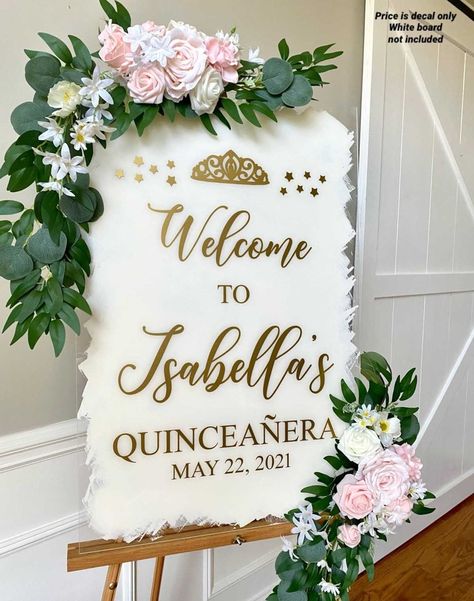 15 Party Ideas Quinceanera, Enchanted Forest Quinceanera Theme, Enchanted Forest Quinceanera, Green Quinceanera Theme, Welcome Sign Birthday, Rose Gold Quinceanera, Quince Decor, Sweet 15 Party Ideas Quinceanera, Sweet 15 Party Ideas