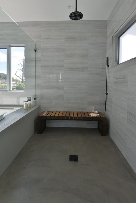 Lakewood Modern Residence - Modern - Bathroom - Los Angeles - by Novum Architecture | Houzz Light Grey Shower Tile, Grey Shower Tile, Shower Pictures Ideas, Dark Grey Floor, Gray Shower Tile, Master Bath Lighting, Shower Pictures, Modern Master Bath, Marble Bathroom Floor