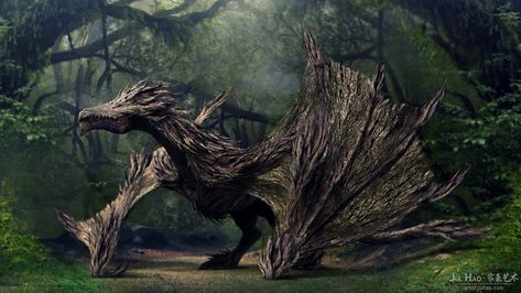 ArtStation - Wood Dragon, Jia Hao Day Of Dragons, Tree Dragon, Dragon Inspiration, Wood Dragon, Dragon Images, Legends And Myths, Fairy Dragon, Dragon Illustration, Fantasy Beasts