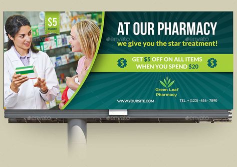 Pharmacy Billboard Template Vol.2 Pharmacy Poster Design, Pharmacy Poster, Pharmacy Advertising, Billboard Template, Hoarding Design, Poster Design Ideas, Dental Design, Store Banner, Pharmacy Design