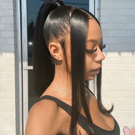 Straight Frontal Wig Hairstyles Ponytail, Wavy Sleek Ponytail Weave, Saweetie Hair Styles Half Up Half Down, Barbie Ponytail With Two Bangs, Saweetie Ponytails, Tan Skin Blonde Hair, Weave Ponytail Hairstyles, Twisted Hair, Sleek Ponytail Hairstyles