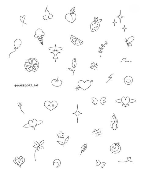 Sporadic Tattoo Sleeve, Cute Fine Line Drawings, Tiny Tiny Tattoos, Gel Pen Tattoo Ideas, Tiny Tattoo Ideas Simple, Dainty Sticker Tattoos, Aesthetic Simple Sticker Ideas, Mini Line Tattoo, Cute Line Tattoos Simple