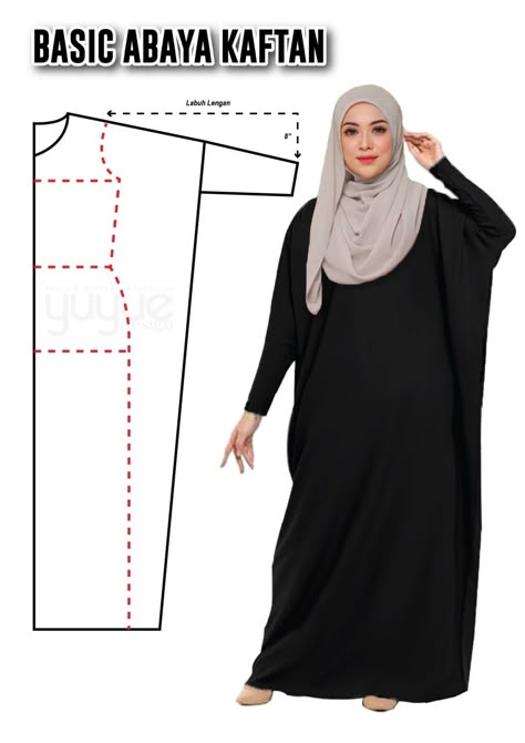 Batwing Abaya Pattern, Abaya Sewing Pattern, Sewing Abaya, Abaya Pattern Sewing, Patron Abaya, Easy Sew Dress, Abaya Pattern, Kaftan Pattern, Basic Dress Pattern