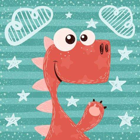 Dibujos animados graciosos. lindo, ilustración de dino. Nursery Artwork, Dinosaur Illustration, Cute Dinosaur, Baby Art, Kids Prints, Funny Cartoons, 귀여운 동물, Children Illustration, Cute Illustration