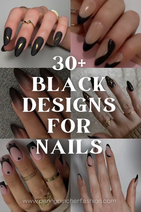 Are you ready to take your nail game to the next level? From classic black and gold combos to trendy ombre looks, edgy matte black styles, elegant French tips, and even some spooky Halloween designs, there's something for everyone in this lineup. Get ready to transform your nails into a fashionable statement and make heads turn with these stylish black nail designs. Nails Acrylic For Black Dress, Neutral With Black Nails, Black Gold And Silver Nails Design, Elegant Black And Gold Nails, Almond Nails With Black Design, Black And Gold Holiday Nails, Black Nails Gold Tips, Black Tip Nails With Design, Black Nail Tip Designs