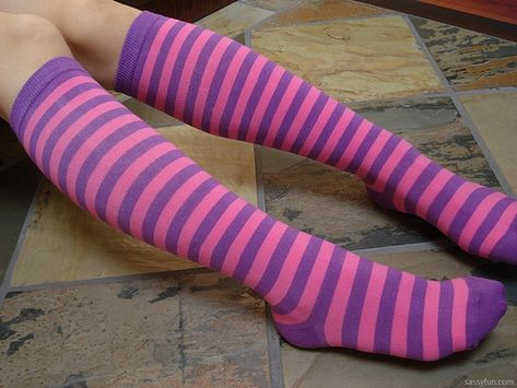 lovely purple and pink striped knee socks | by sassyfun Black Astronauts, Cream Socks, Socks Aesthetic, Purple Socks, Yellow Socks, Heart Socks, Green Socks, Stylish Socks, Cat Socks