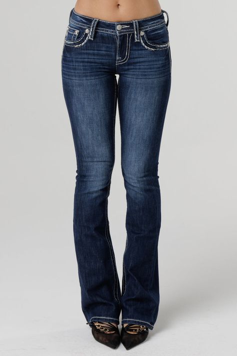 Shop the best selling women's jeans and denim at Miss Me. Find high-quality denim in a variety of styles, including skinny, bootcut, and distressed. Enjoy Free Continental US Shipping on orders $200+ Back Pocket Design Jeans, Flare Jeans With Pocket Design, Low Rise 2000s Jeans, Dark Low Rise Jeans, Bootcut Low Rise Jeans, Y2k Bootcut Jeans, Bootcut Jeans Aesthetic, Woman Clothes Style, Flare Jeans With Sneakers