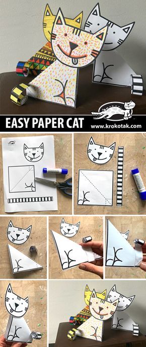 children activities, more than 2000 coloring pages Diy With Kids, Paper Cat, Animal Crafts For Kids, Kindergarten Art, School Art Projects, Cat Crafts, Camping Crafts, Childrens Crafts, Paper Crafts Diy Kids