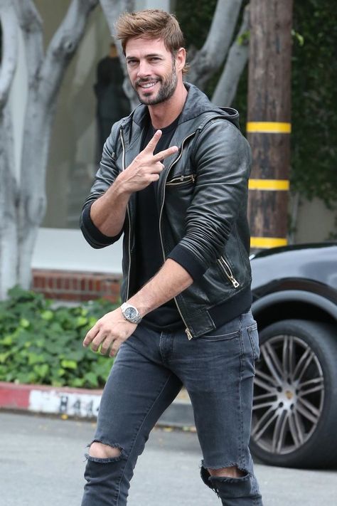 Men Dress Outfits, William Levi, Barbara Mori, Celebrities Leather Jacket, Famous Men, Famous Fashion, Celebrities Male, Stylish Men, Mens Fashion Casual