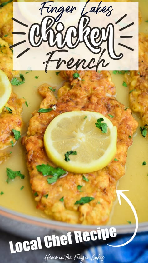 Easy Chicken French Recipes, Creamy Chicken Francese, Chicken French Sauce, Chicken Francaise Recipe Italian, Chicken Francese Easy, Chicken Franchise Recipe, Chicken Francaise Recipe Best, Veal Francese Recipe, Chicken Cutlet Sauce