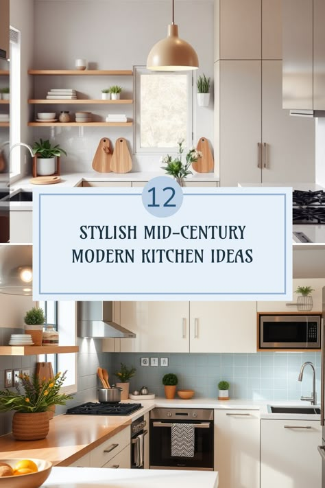 Looking to bring some retro flair to your kitchen? Here are 12 mid-century modern kitchen ideas that blend function and style! Discover clever indoor herb gardens, sleek open shelving for both display and storage, and bold color schemes. Each suggestion showcases vintage-inspired designs combined with modern elements that create a warm and welcoming atmosphere. Whether you're planning a complete remodel or just a small update, these kitchen inspirations offer something for everyone. Start transforming your cooking space today with distinctive features and rustic charm. Kitchens Mid Century Modern, Bold Modern Kitchen, Mid Century Modern Kitchen Shelves, Mid Century Modern Ikea Kitchen, Mid Century Modern Kitchen Hardware, Mcm Kitchen Ideas, Mcm White Kitchen, Mid Century Modern Kitchen White, Small Mid Century Modern Kitchen