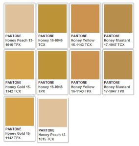 PANTONE HONEY Gold Pantone Color, Colour Names, Pantone Color Chart, October Sky, Colour Pallets, Pantone Colour Palettes, Light Gold Color, Pantone Colors, Bedroom Red