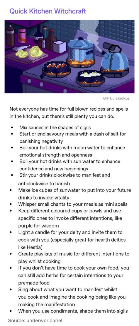 Witchcraft Recipes Kitchen Witch, Simple Witchcraft Rituals, Water Sigil, Kitchen Witch Tips, Tumblr Witch, Food Witchcraft, Simple Sigils, Chaotic Witchcraft, Kitchen Witch Spells